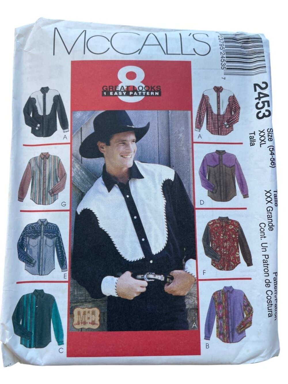 Vintage 90s McCalls 2453 Mens Western Shirt Sewing Pattern XXXL Dressmaking CUT